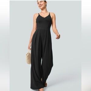 NWT HALARA Black Sleeveless V-Neck Jumpsuit